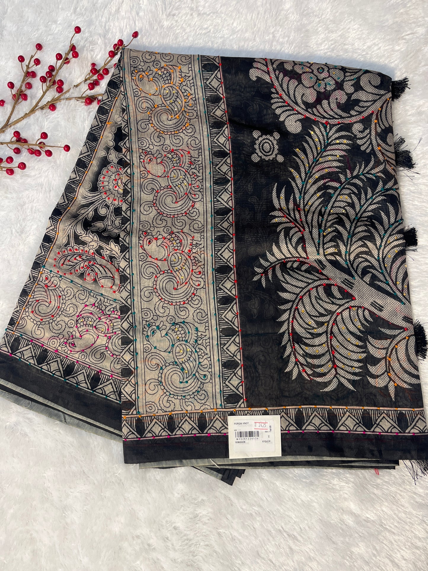 Porgai knot work on chanderi cotton saree