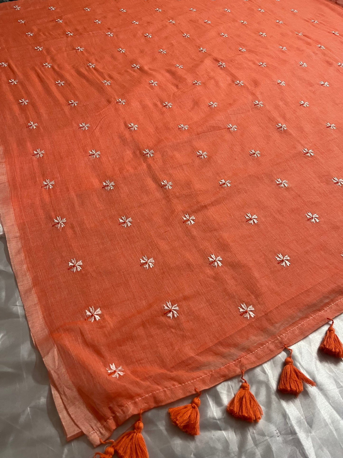 Floral embroidered Mul cotton saree