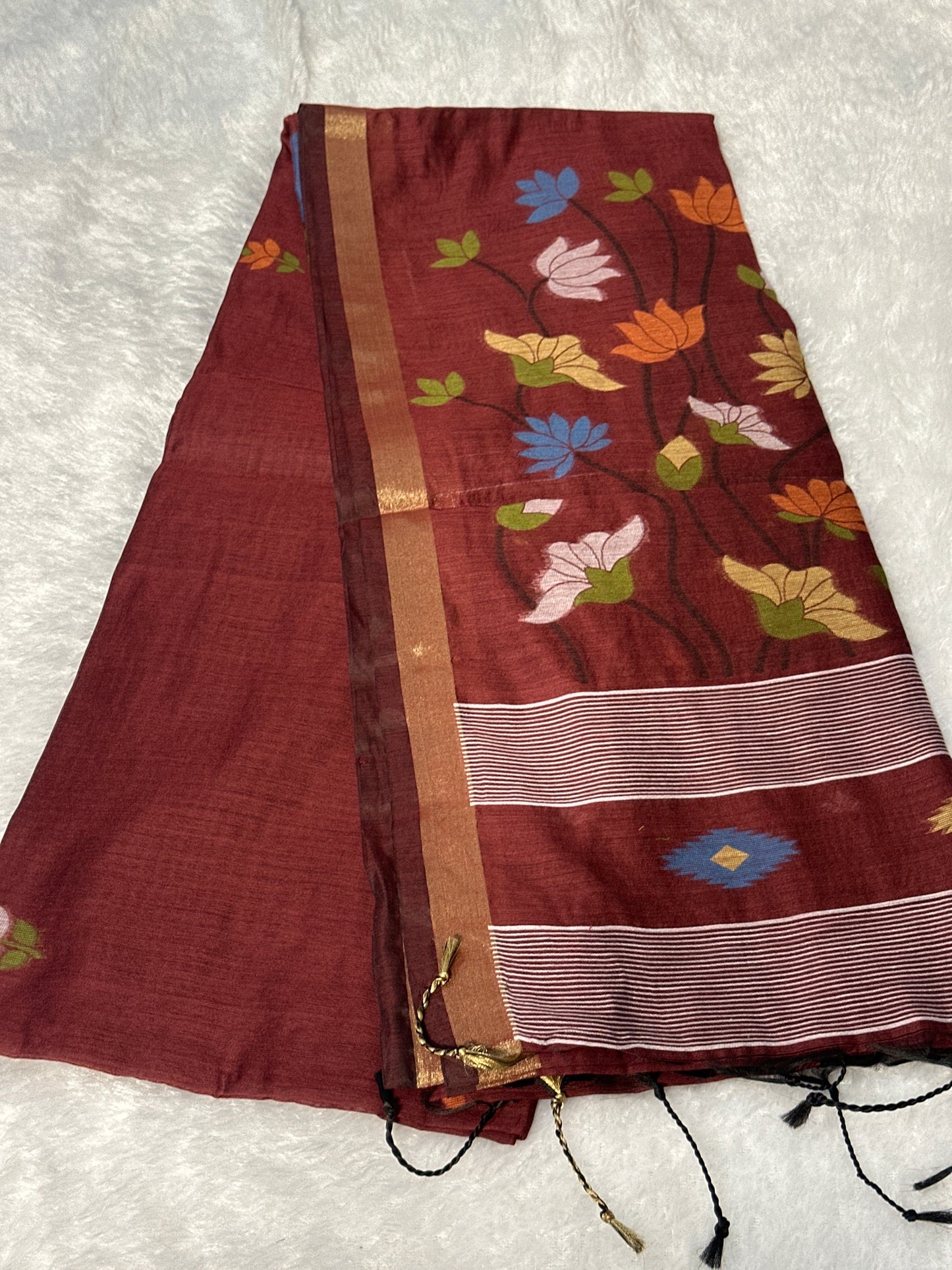 Cotton thread work saree