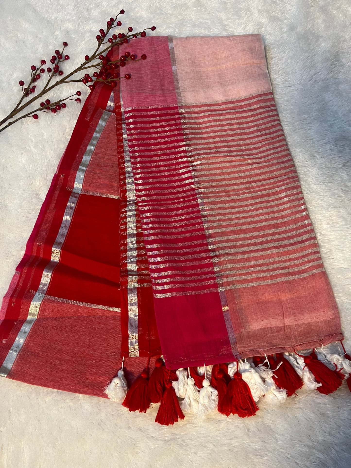 Handloom mul cotton rainbow checks saree (without blouse)
