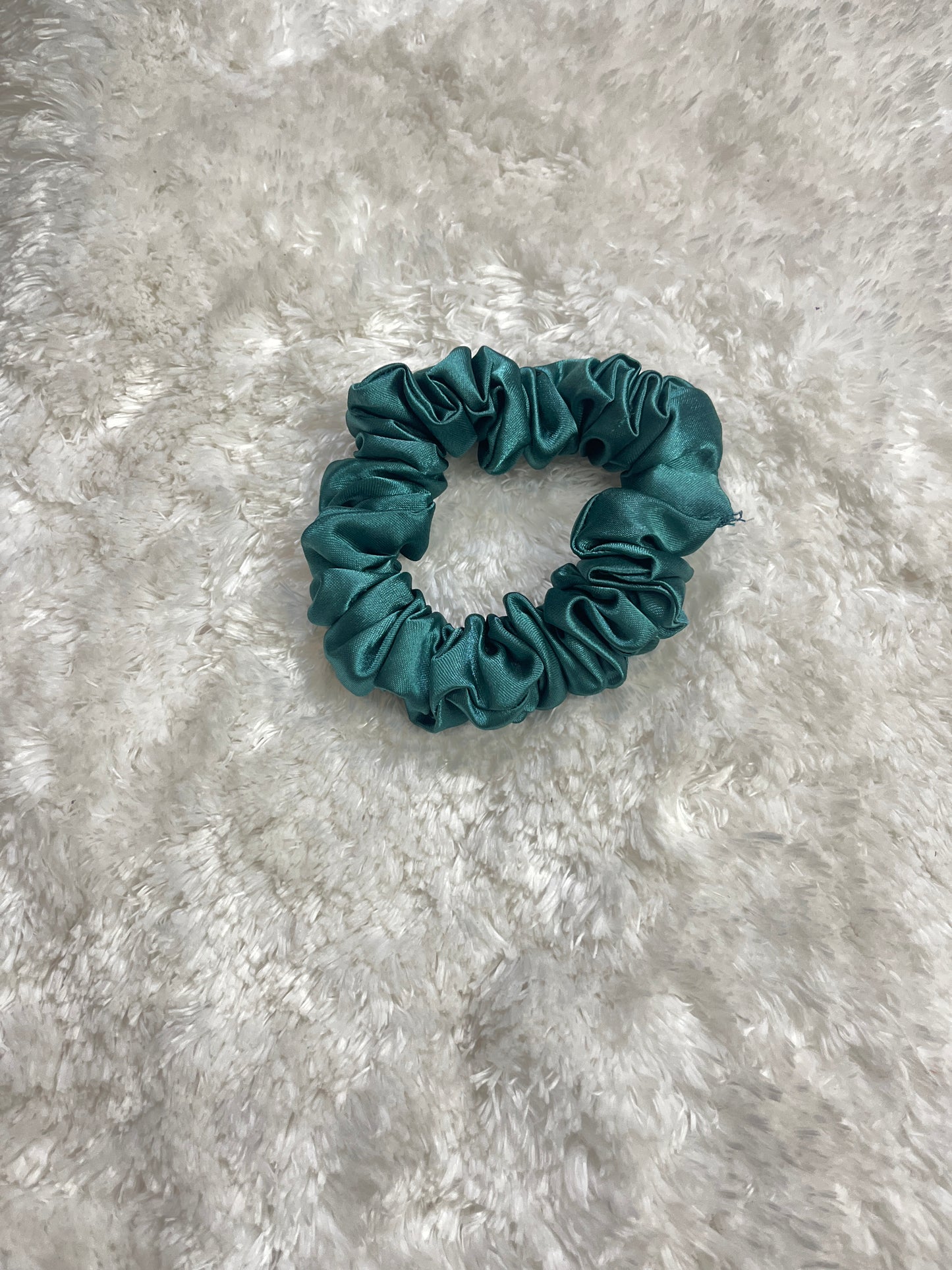 Teal green skinny satin scrunchie