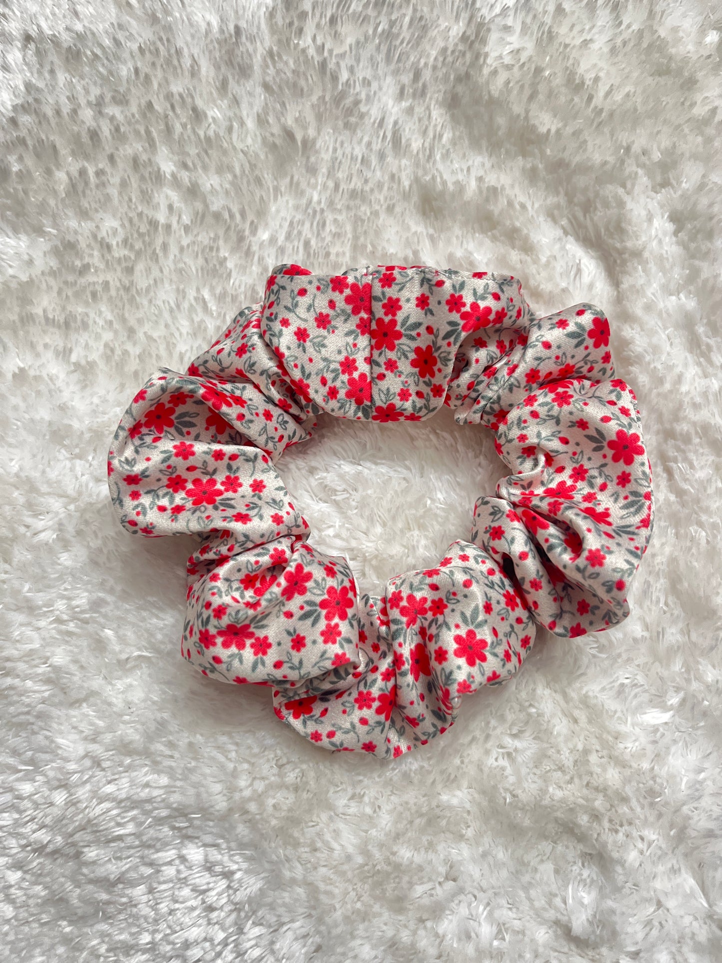 Red floral satin scrunchie