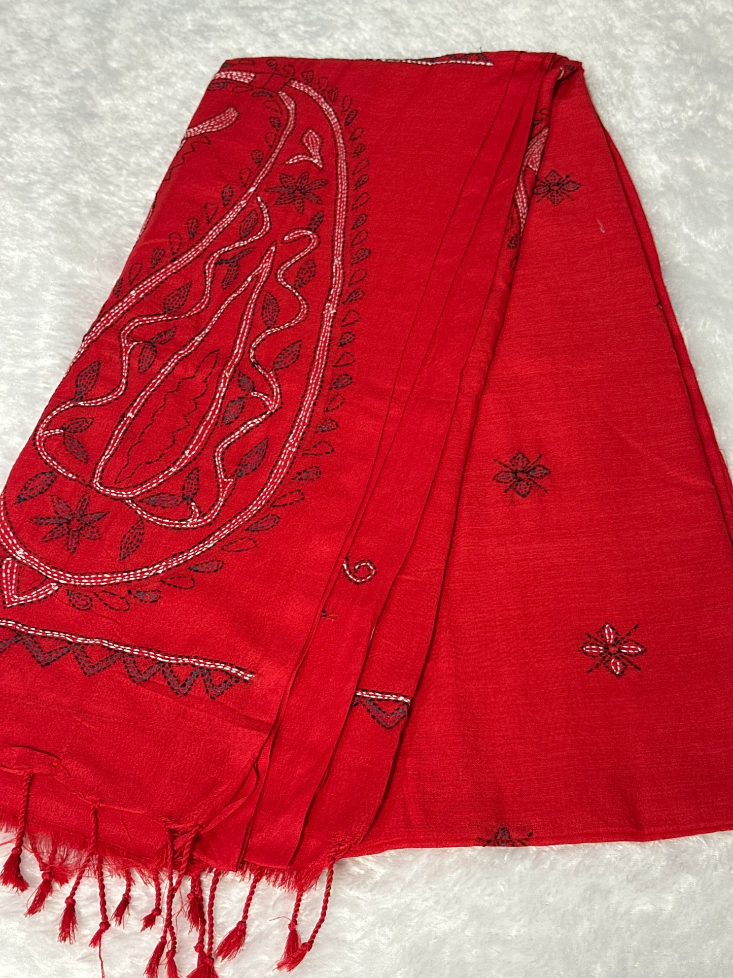 Pure Cotton zari kantha work saree