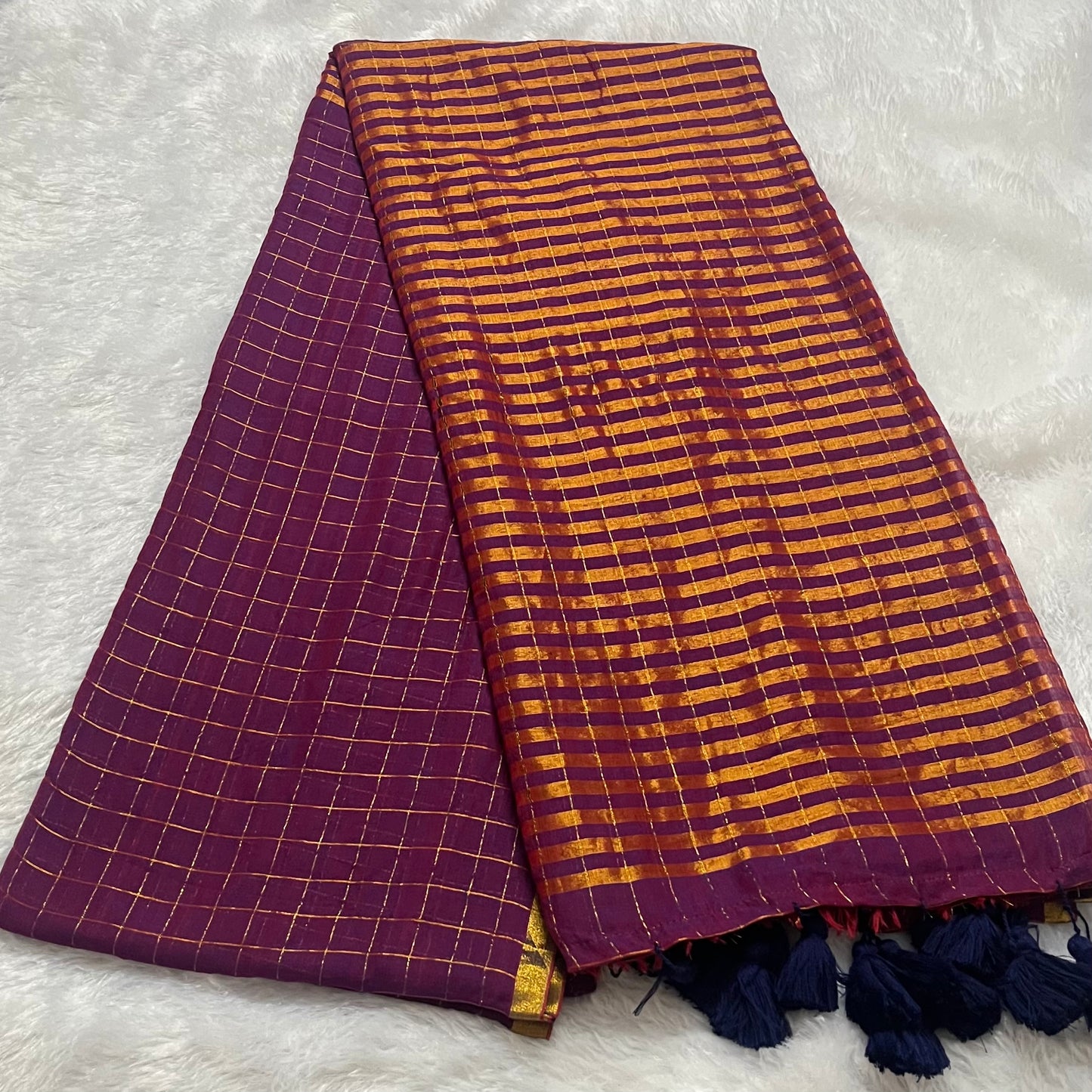 Checks on mul cotton saree