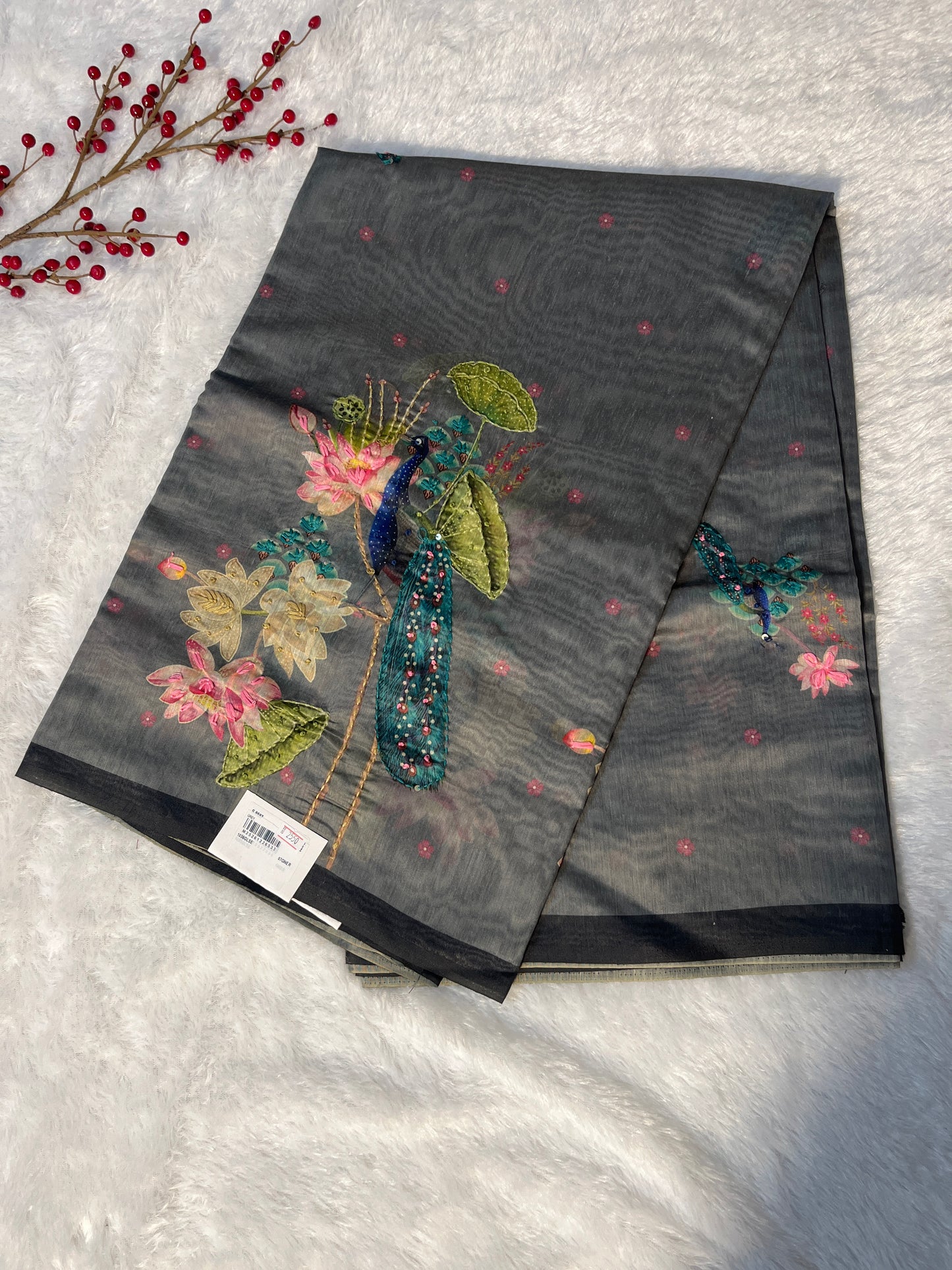 Chanderi cotton knot work and kantha stitch saree