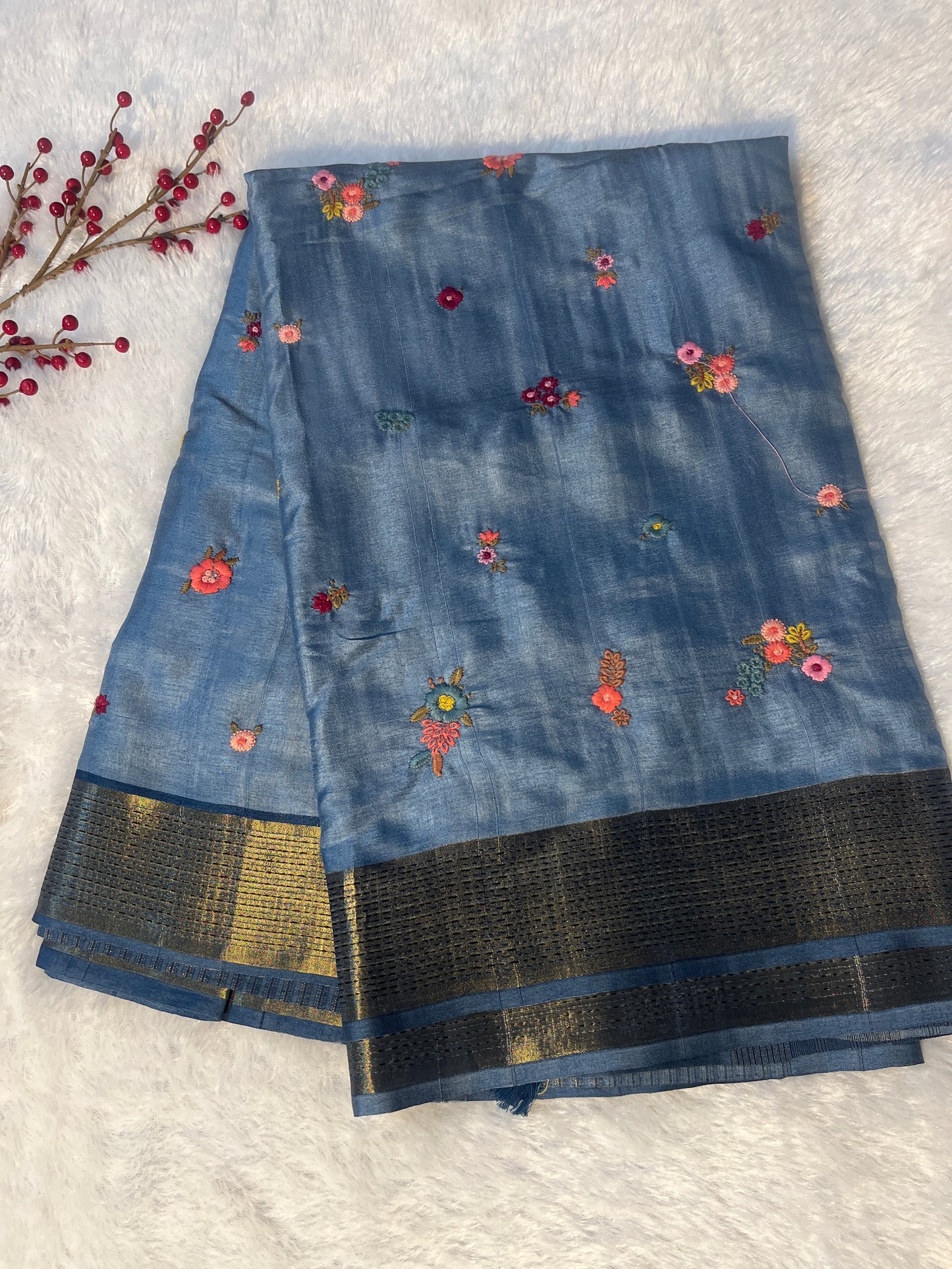 Synthetic silk embroidered saree