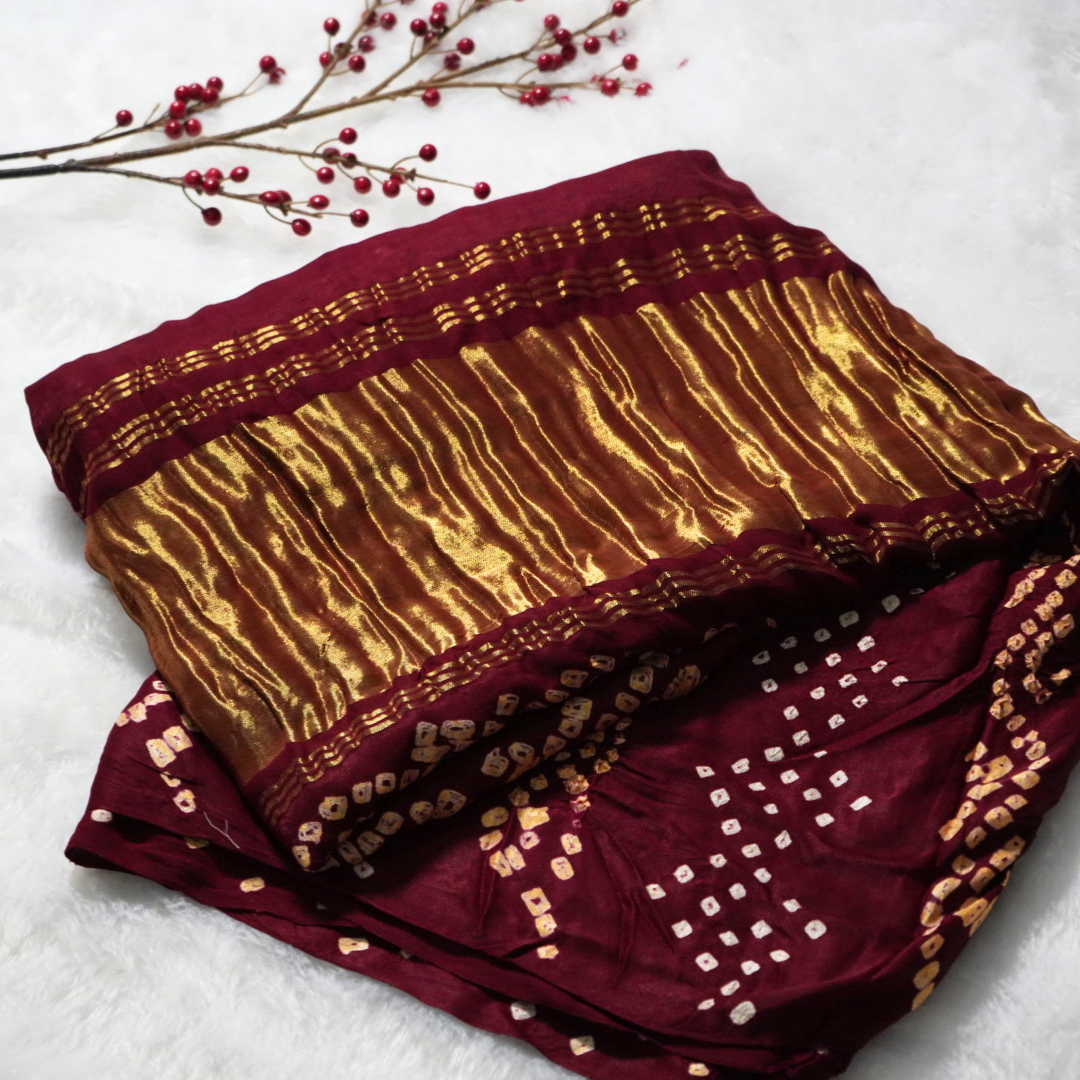 Gajji Silk Rajasthani Hand Bandhani Saree