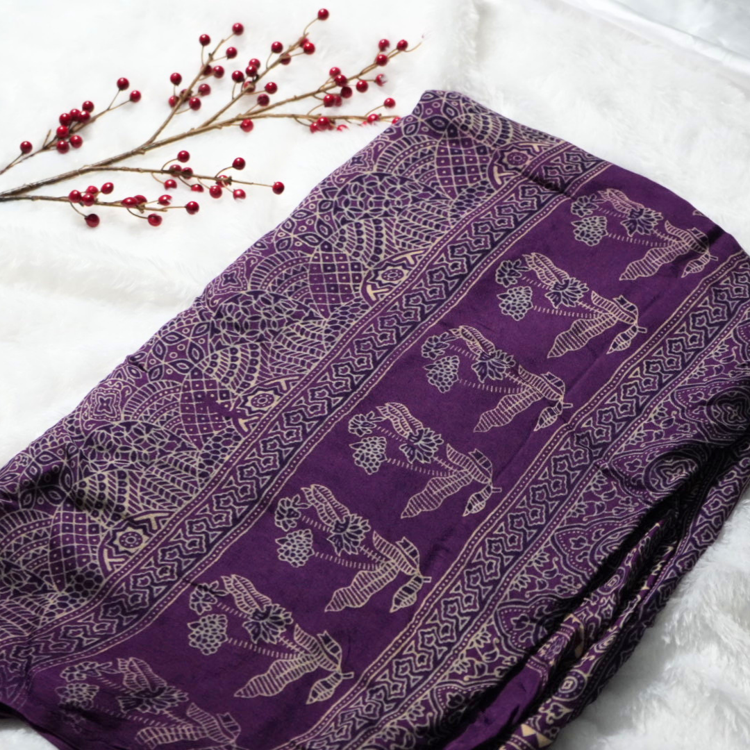 Ajrak print on Gajji silk saree