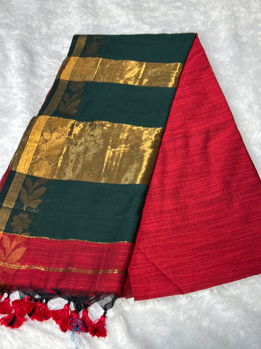 Premium Handloom Cotton Saree with Zari patta pallu