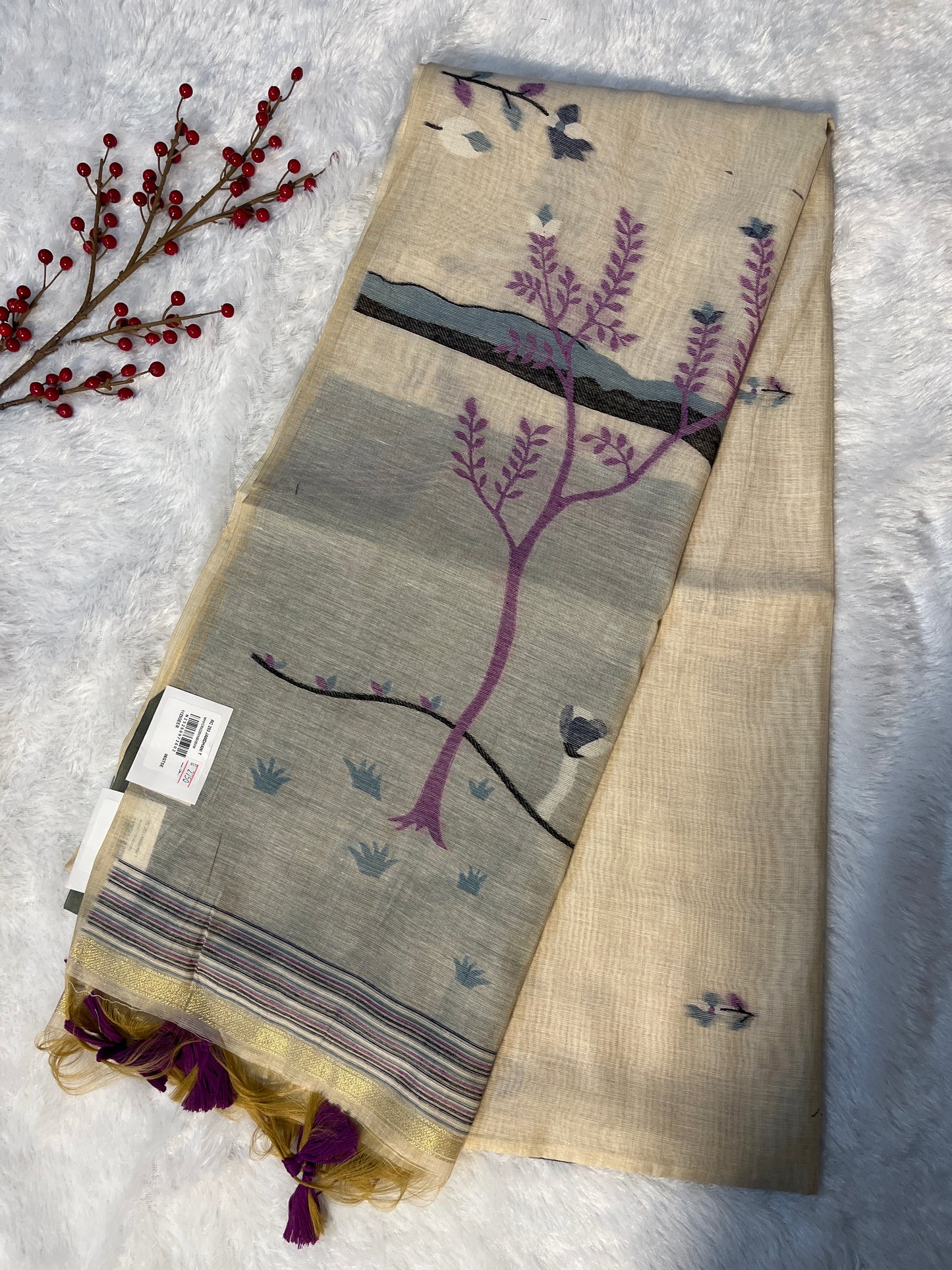 Jamdhani Linen cotton saree