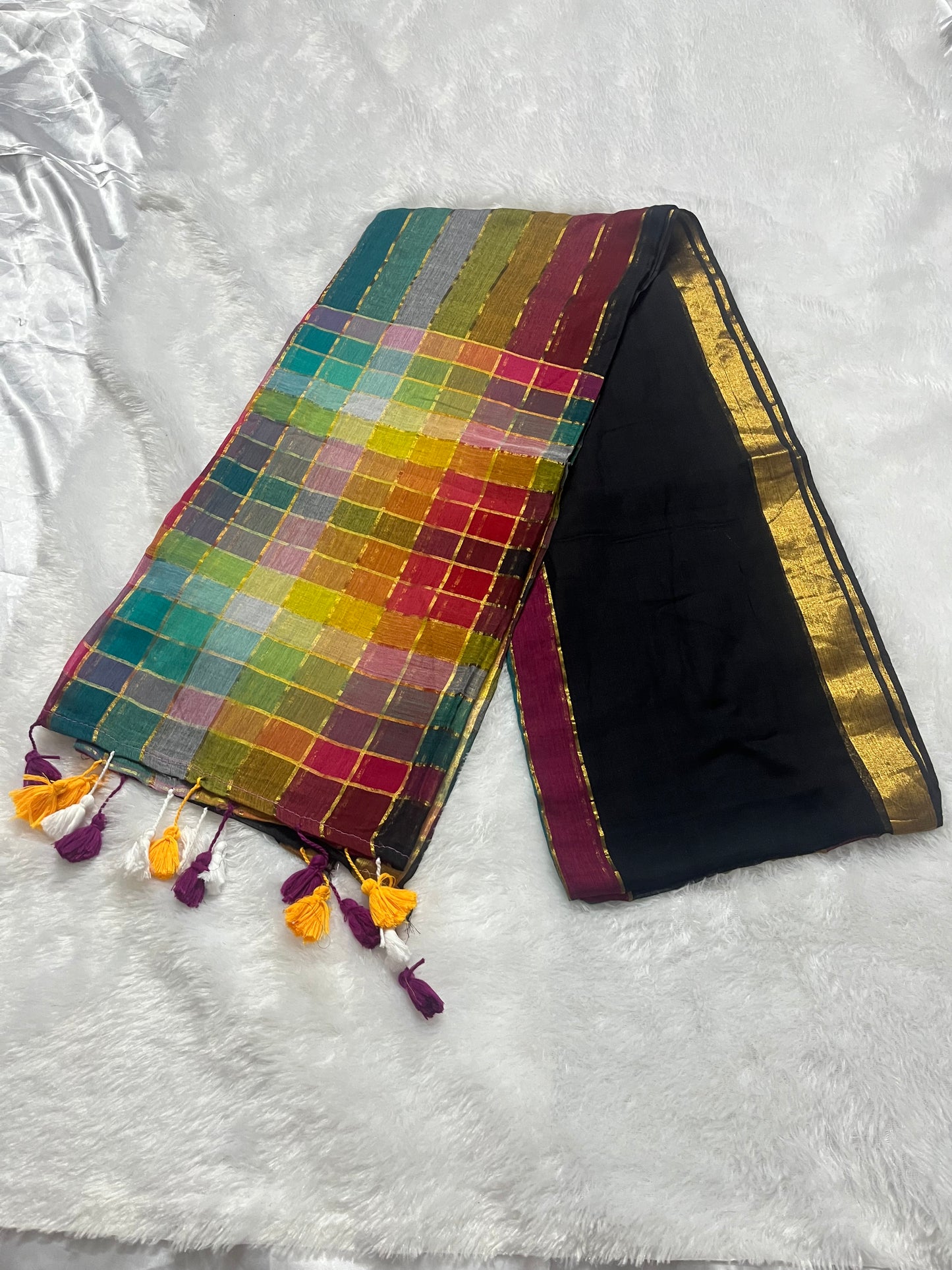 Checks on mul cotton saree