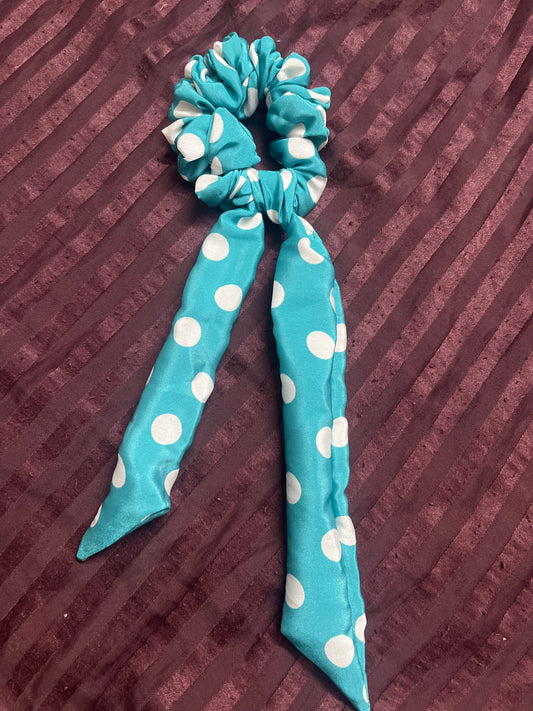 Blue retro tail satin scrunchie