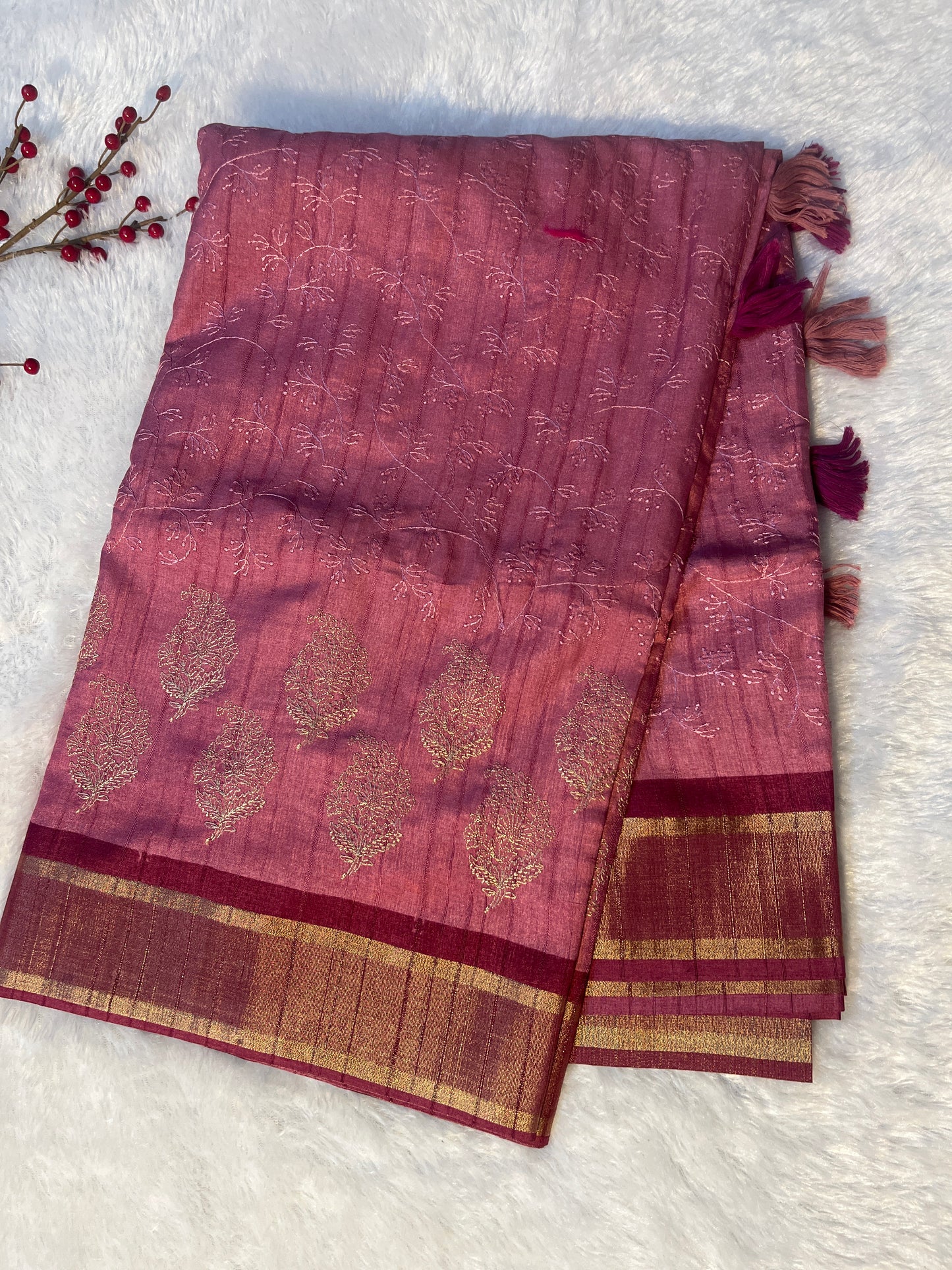 Synthetic silk embroidered saree
