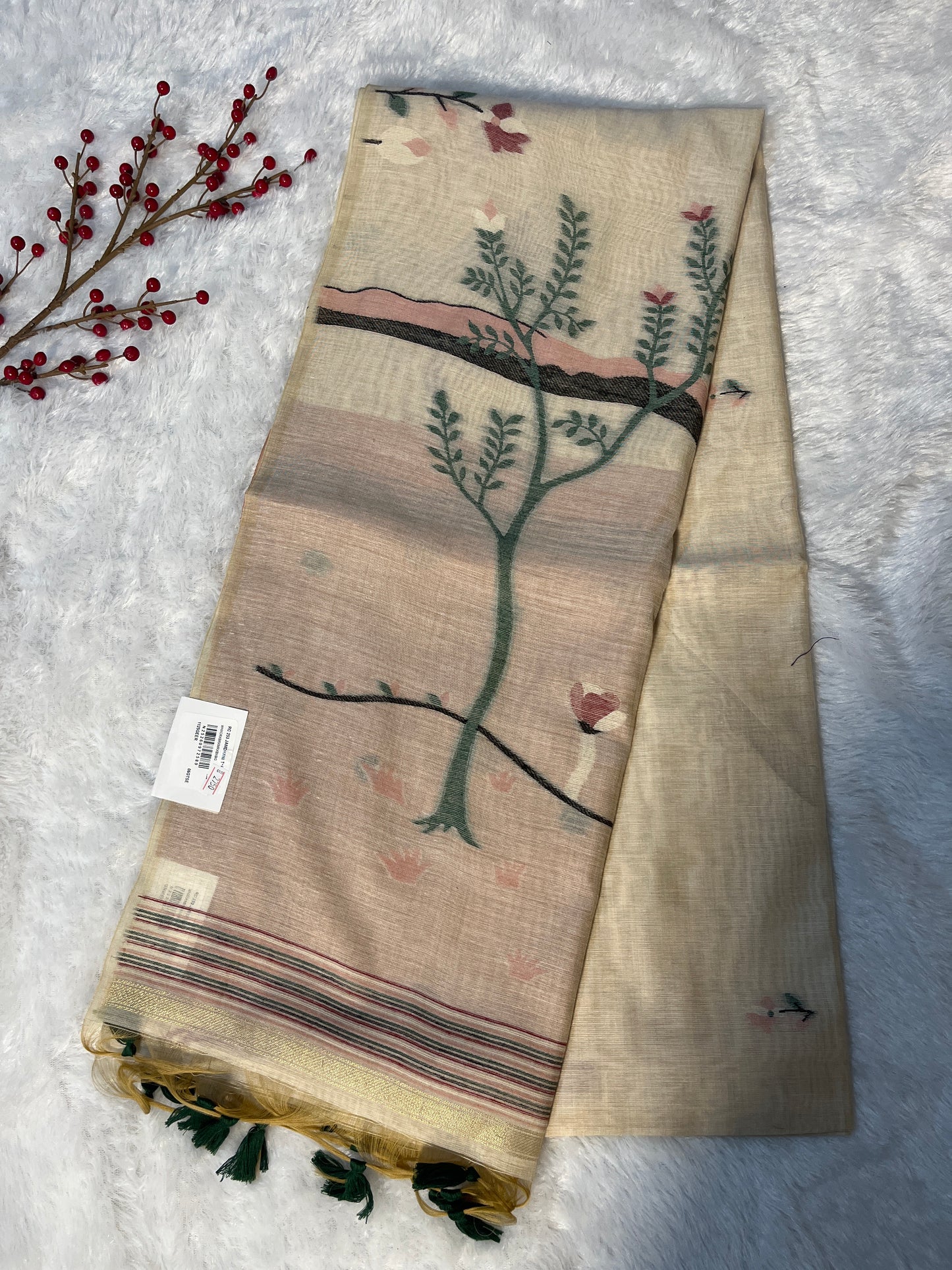 Jamdhani Linen cotton saree