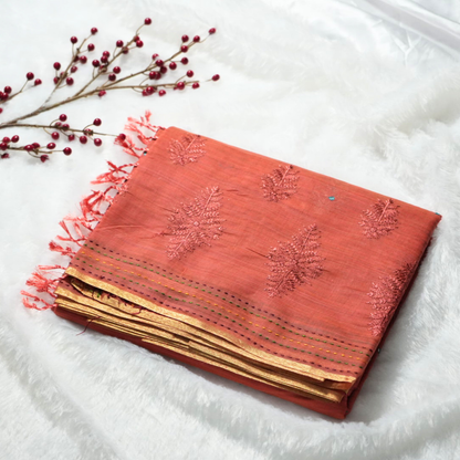 Embroidery and kantha stitch on cotton saree