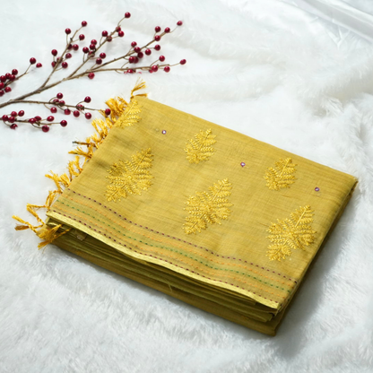 Embroidery and kantha stitch on cotton saree