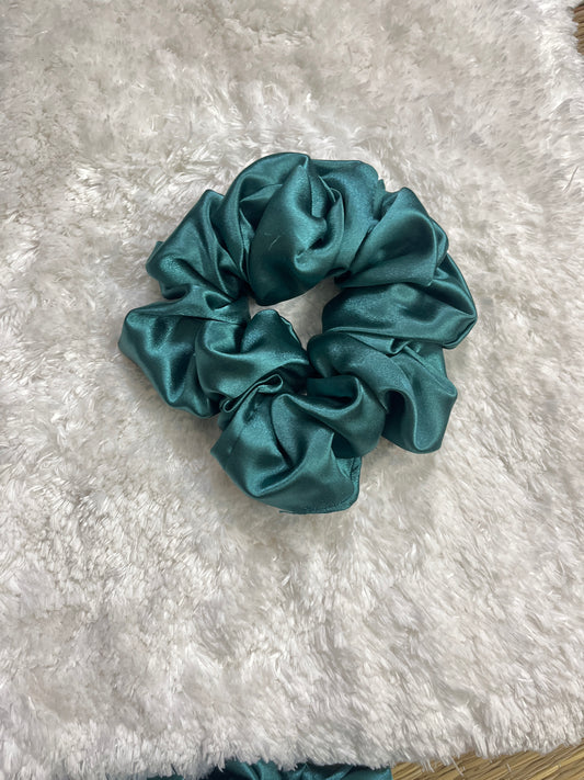 Teal green large satin scrunchie