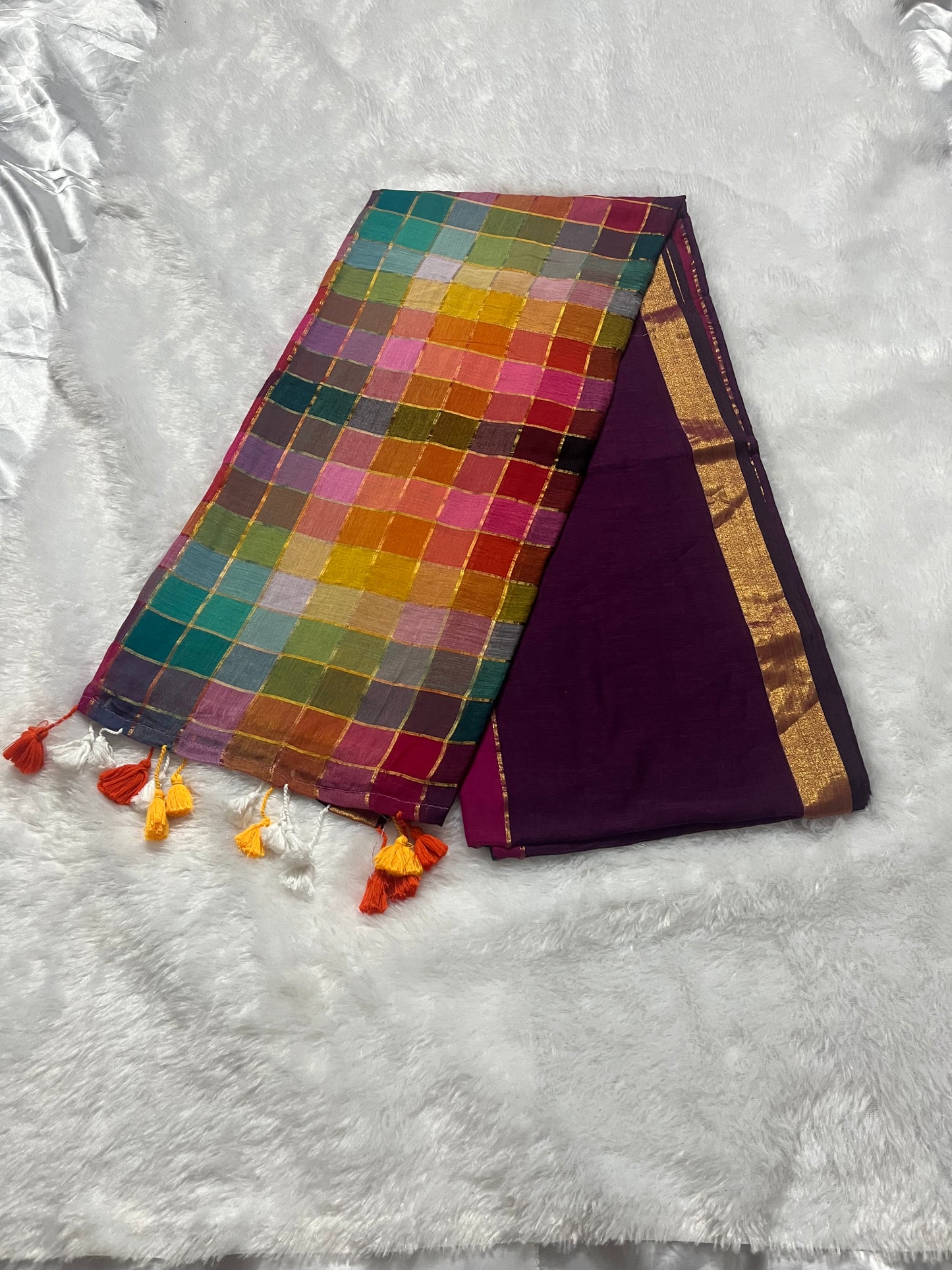 Checks on mul cotton saree
