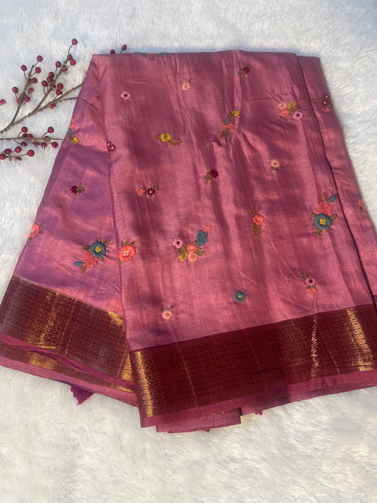 Synthetic silk embroidered saree