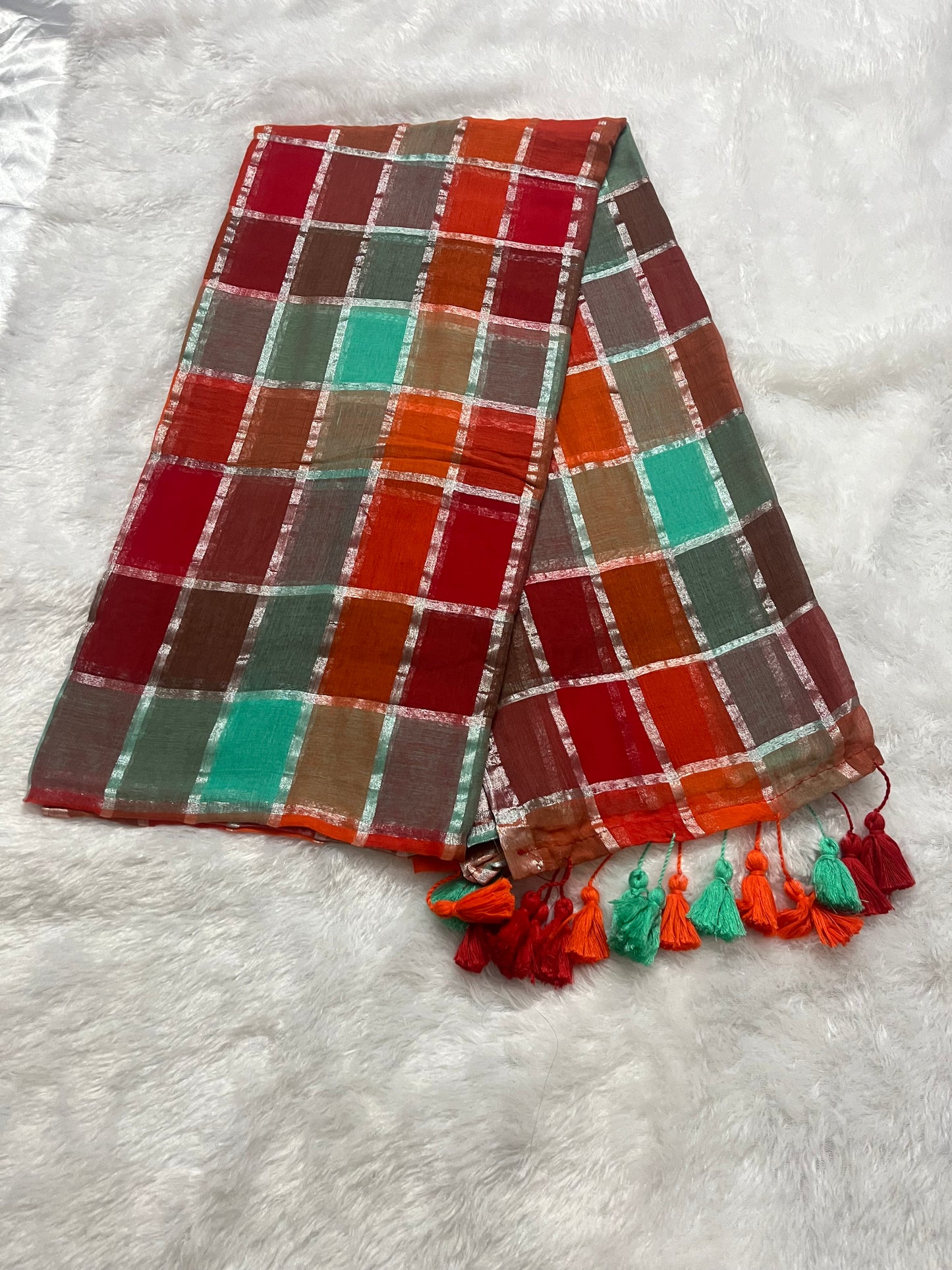 Rainbow checks mul cotton saree