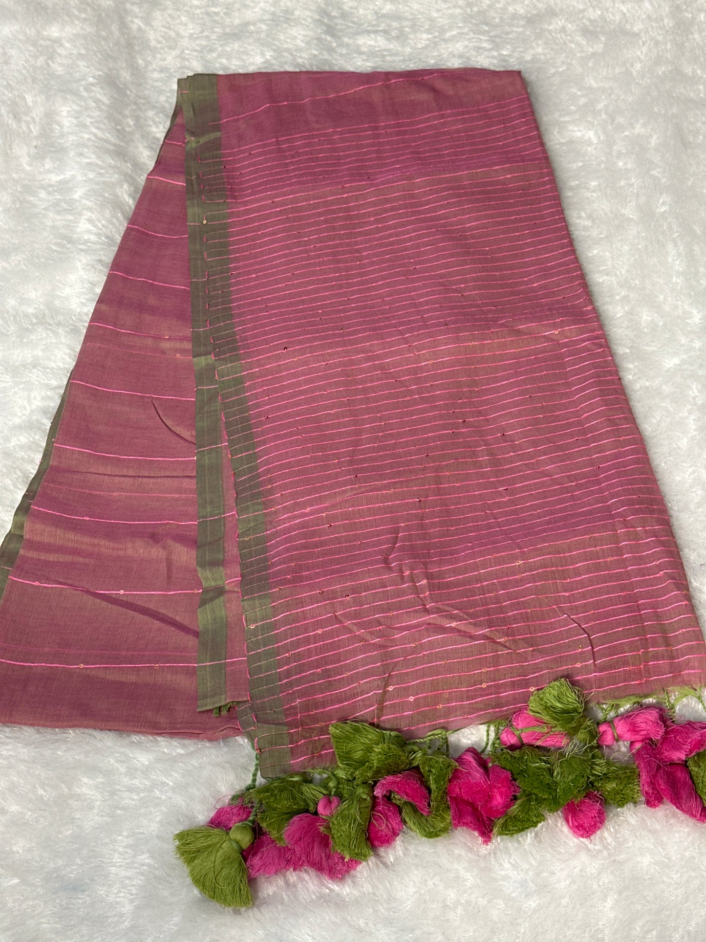 Handloom mul cotton sequence saree (without blouse)