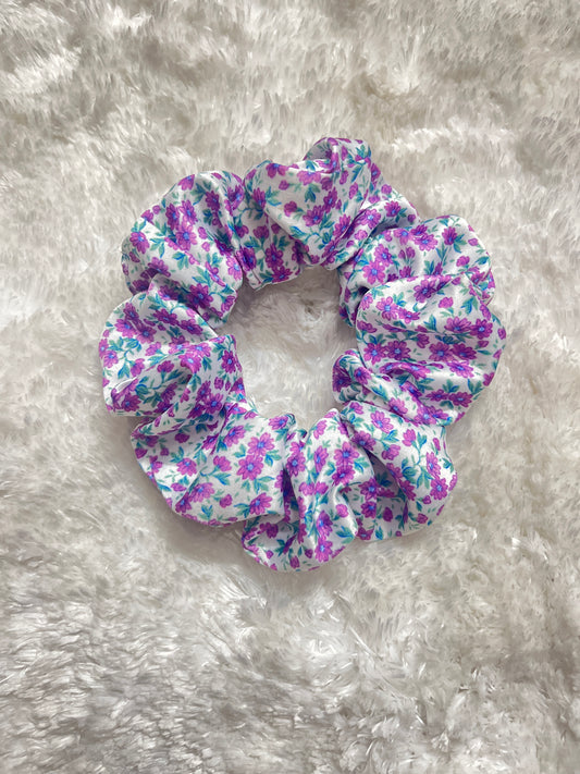 Violet floral satin scrunchie