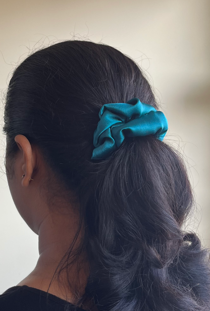 Teal - Regular satin scrunchie