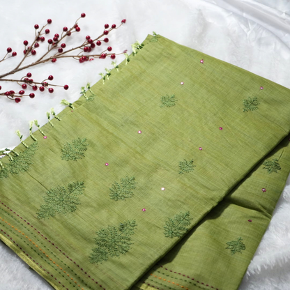 Embroidery and kantha stitch on cotton saree
