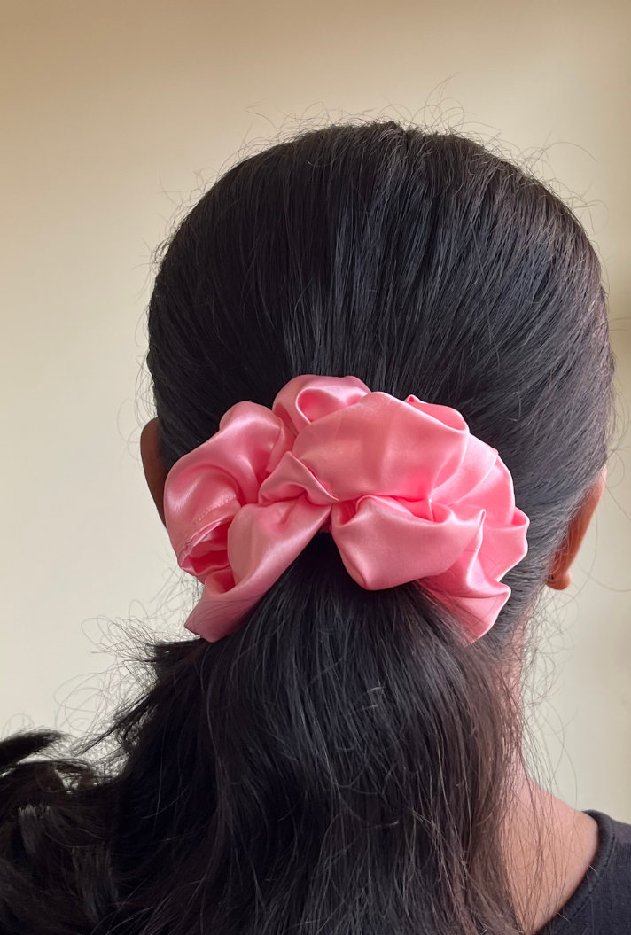 Pink Coral - Large satin scrunchie