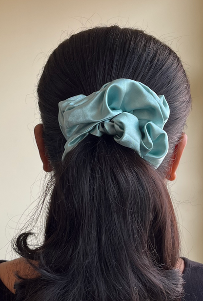 Aqua - Large satin scrunchie