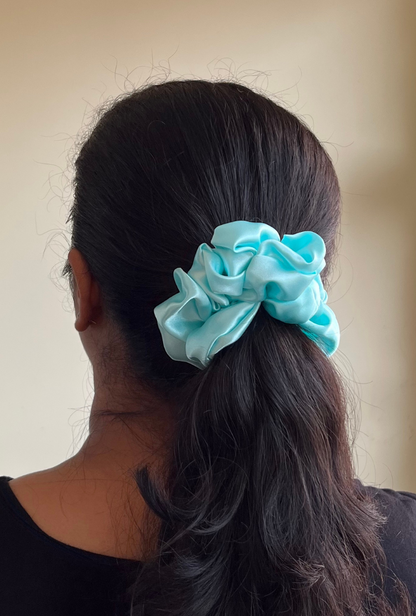 Cyan - Large satin scrunchie