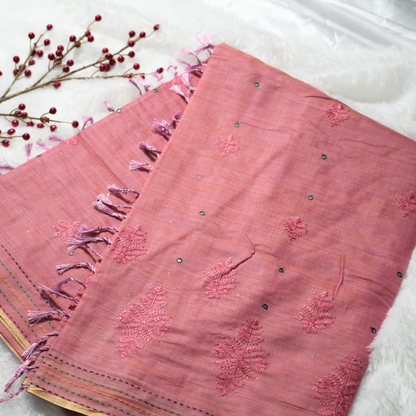 Embroidery and kantha stitch on cotton saree