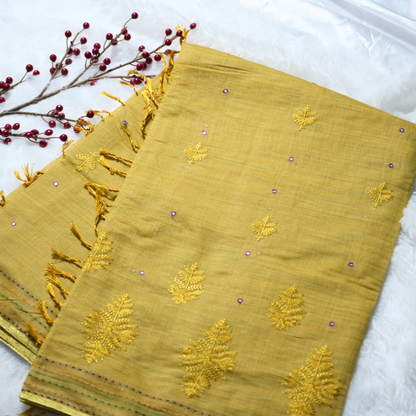 Embroidery and kantha stitch on cotton saree