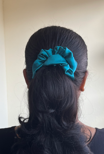 Teal - Large satin scrunchie