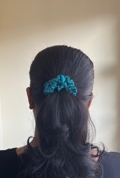 Teal - Skinny satin scrunchie