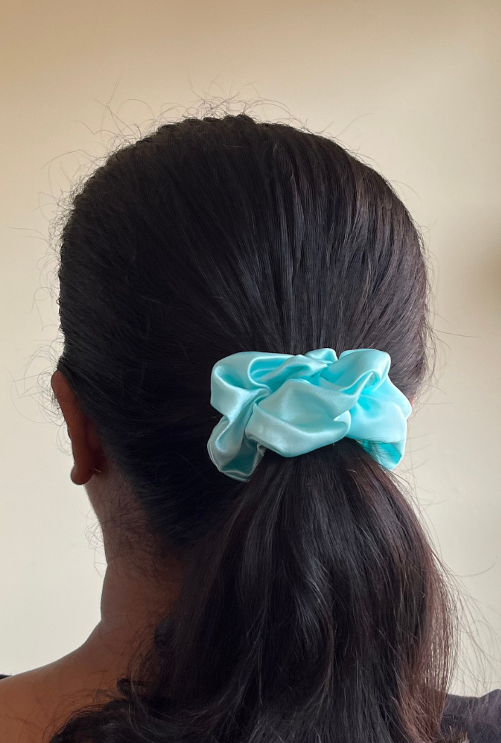 Cyan - Regular satin scrunchie