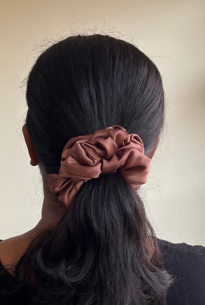 Coffee - Large satin scrunchie