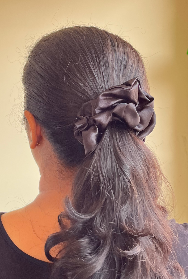 Black - Large satin scrunchie