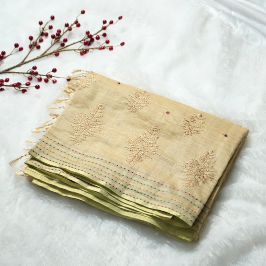 Embroidery and kantha stitch on cotton saree