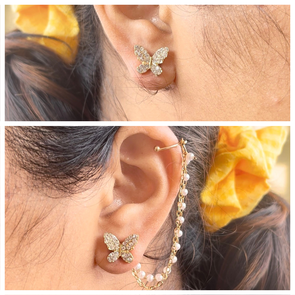 Chained Butterfly Stud