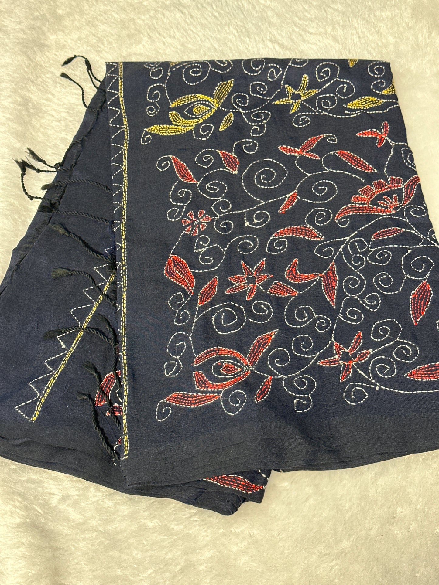 Pure Cotton zari kantha work saree