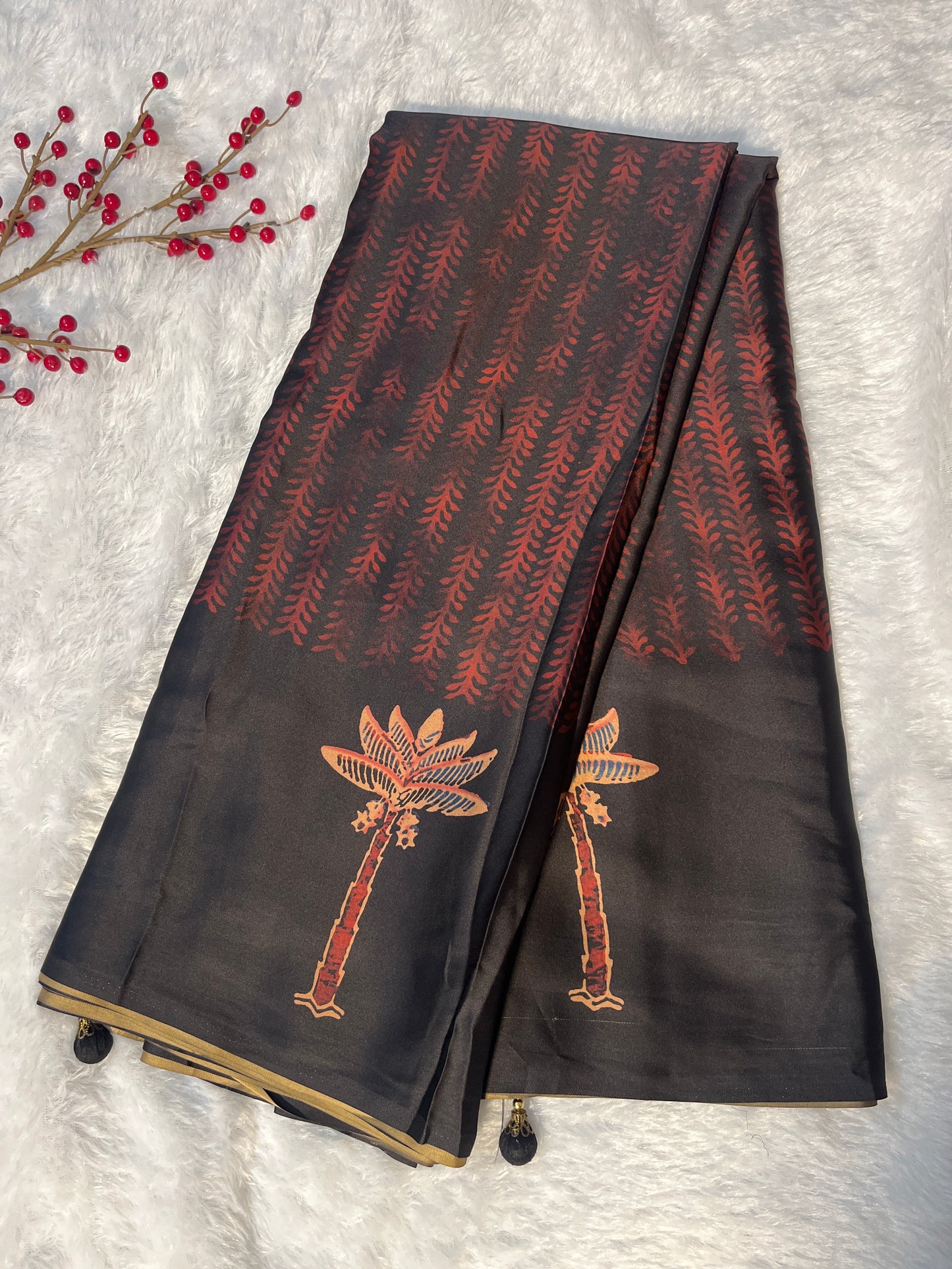 Ajrakh print on Satin saree