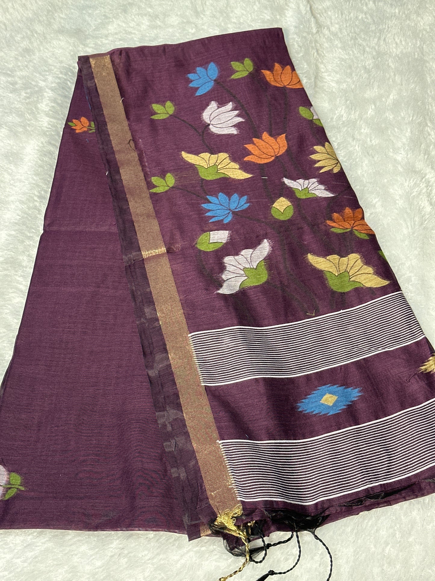 Cotton thread work saree