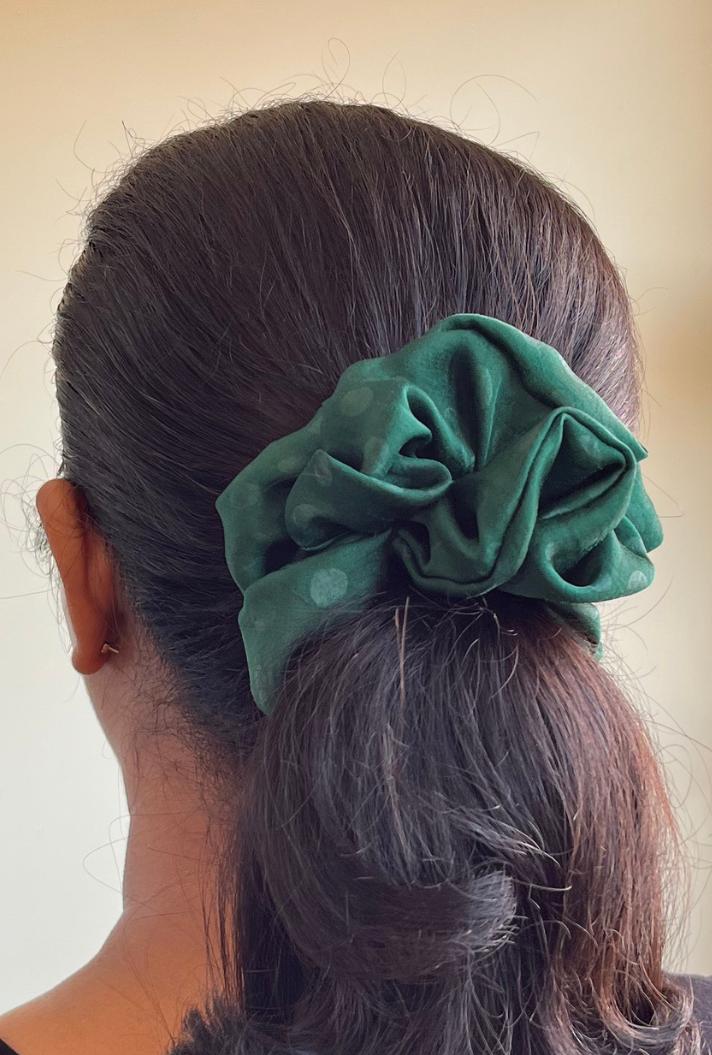 Green Belle- Large georgette scrunchie