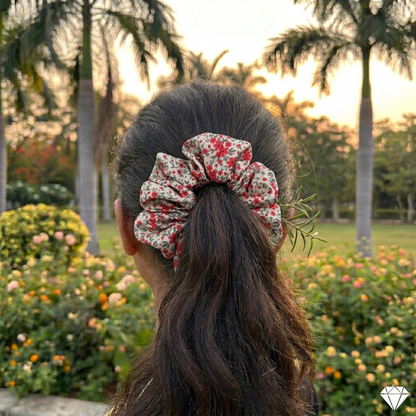 Red floral - Regular satin scrunchie