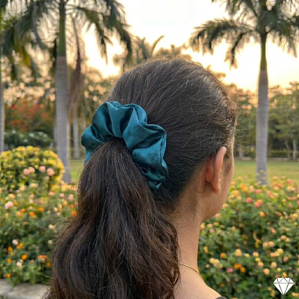 Teal blue - Large satin scrunchie