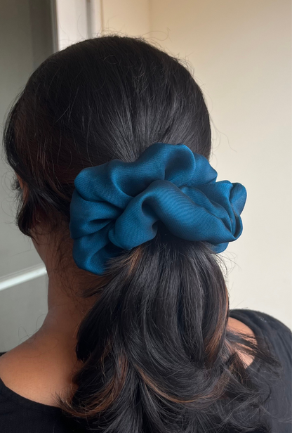 Teal - Large georgette scrunchie