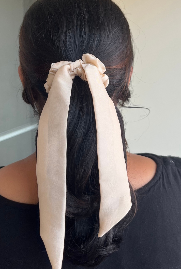 Beige - Tail Georgette Scrunchie