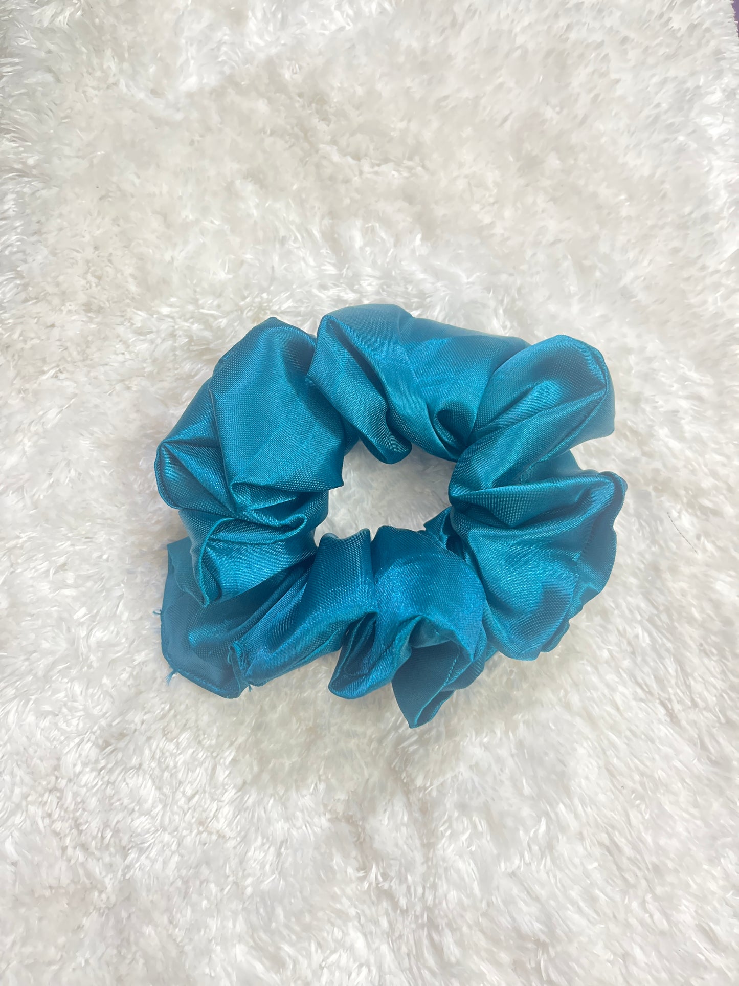 Teal blue large satin scrunchie