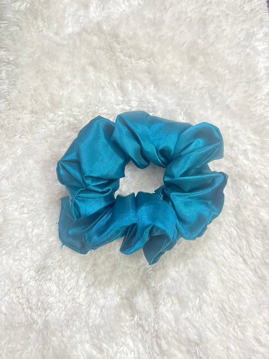 Teal blue large satin scrunchie
